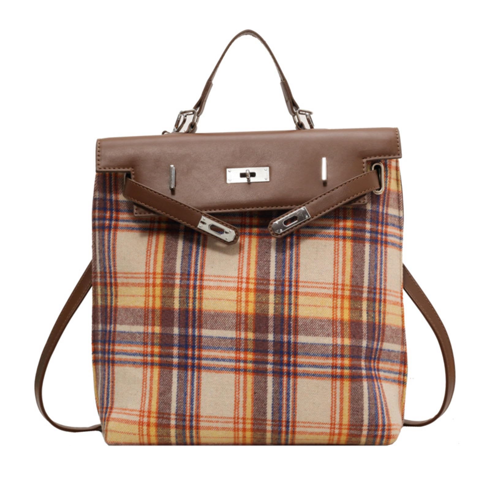 58win Stylish British College Backpack for Women - Trendy Plaid Tote with Color Contrast Design - Perfect for School, Travel & Daily Use