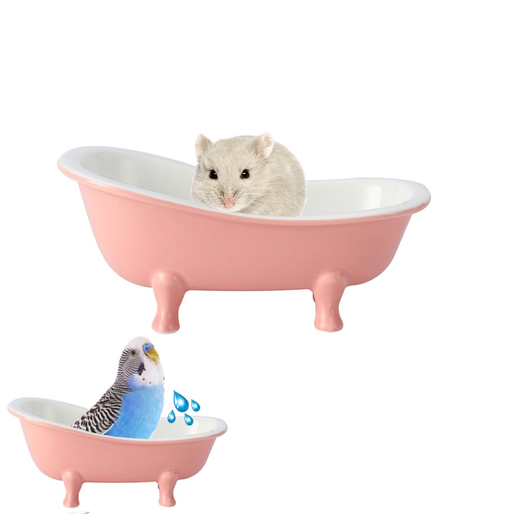 Ceramic Small Animal Bathing Sand Tub - Hamster Sand Bath, Bird Bathroom & Cage Accessories for Guinea Pigs, Squirrels, Chinchillas | Relaxing Habitat House, Sleeping Pad & Food Bowl - Perfect for Cage Enrichment & Small Pet Grooming