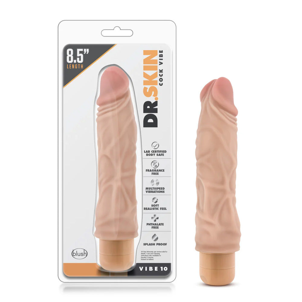 Realistic 8.5 Inch Vibrating Dildo - Dr. Skin Cock Vibe with 10 Powerful Modes for Couples & Solo Play - Perfect for Bedroom Fun, Adult Toys Collection & Sensual Exploration