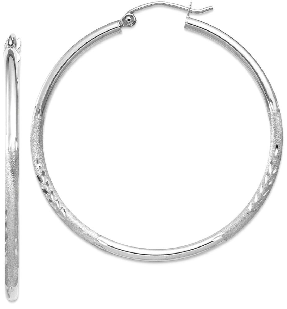 14K Solid White Gold 2mm Round Large Hoop Earrings for Women - Minimalist Dainty Everyday Jewelry - Perfect for Work, Date Night & Special Occasions