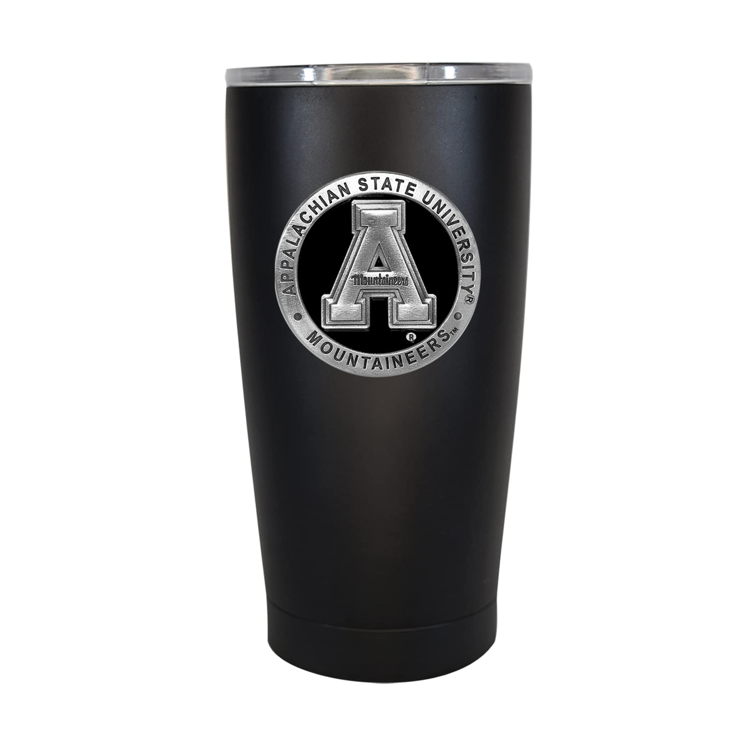 Appalachian State 15 oz Insulated Tumbler - Black | Stainless Steel Travel Mug for Hot & Cold Drinks | Thermal Coffee Cup with Metal Pewter Inlay | Perfect for Office, Camping & Outdoor Adventures