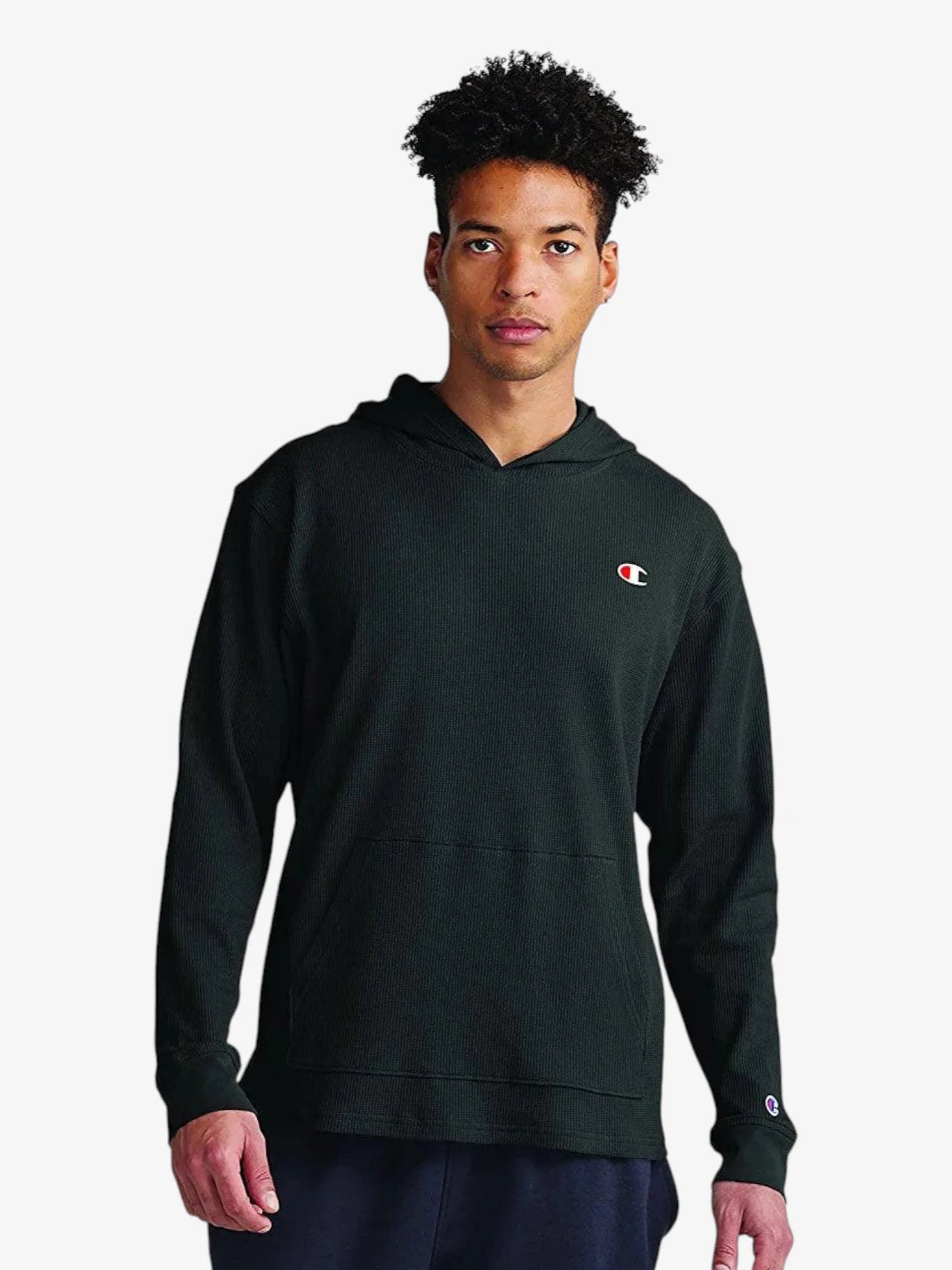 Champion Waffle Knit Sweatshirt for Men - Black Cotton Pullover Hoodie for Casual Wear, Gym & Street Style