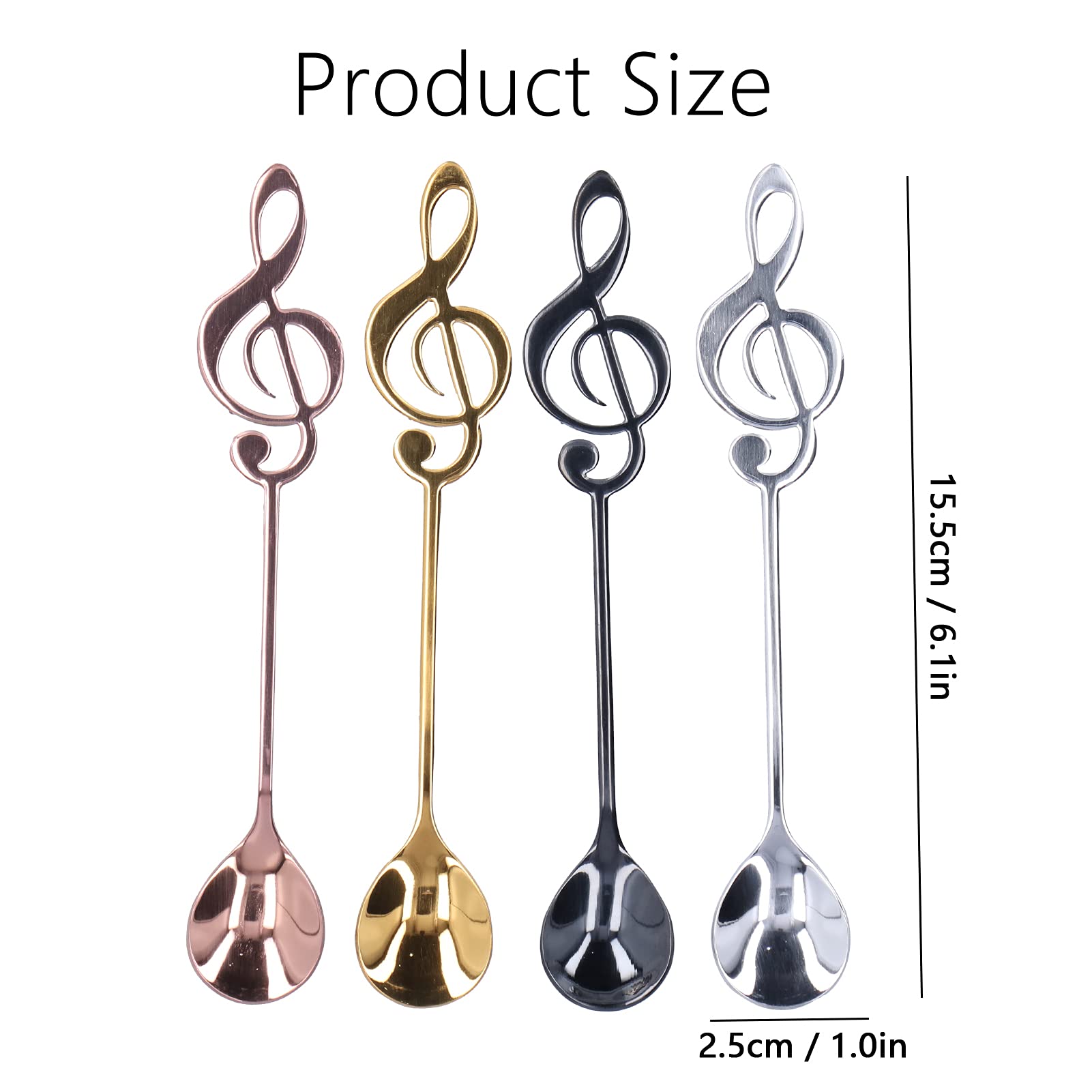 4-Pack 6.1 Inch Stainless Steel Coffee Spoons with Musical Notes - Long Handle Tea & Cocktail Stirring Spoons for Iced Drinks, Hot Beverages, and Desserts