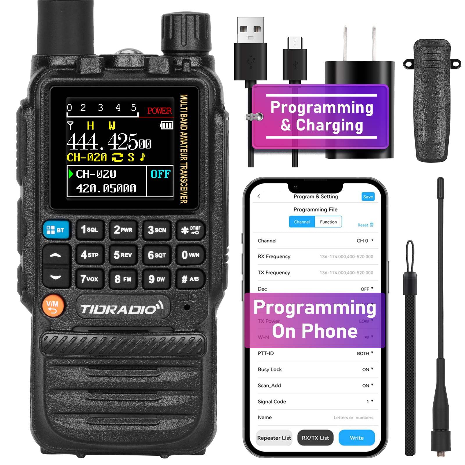 TIDRADIO TD-H3 GMRS Radio - Long Range Walkie Talkie with Multi-Band Reception, USB-C Charging & Programming, 2500mAh Battery, AM/FM, Wireless Replication, DTMF NOAA VOX SCAN, Chirp Support - Perfect for Outdoor Adventures, Hiking, Camping, and Emergency Communication