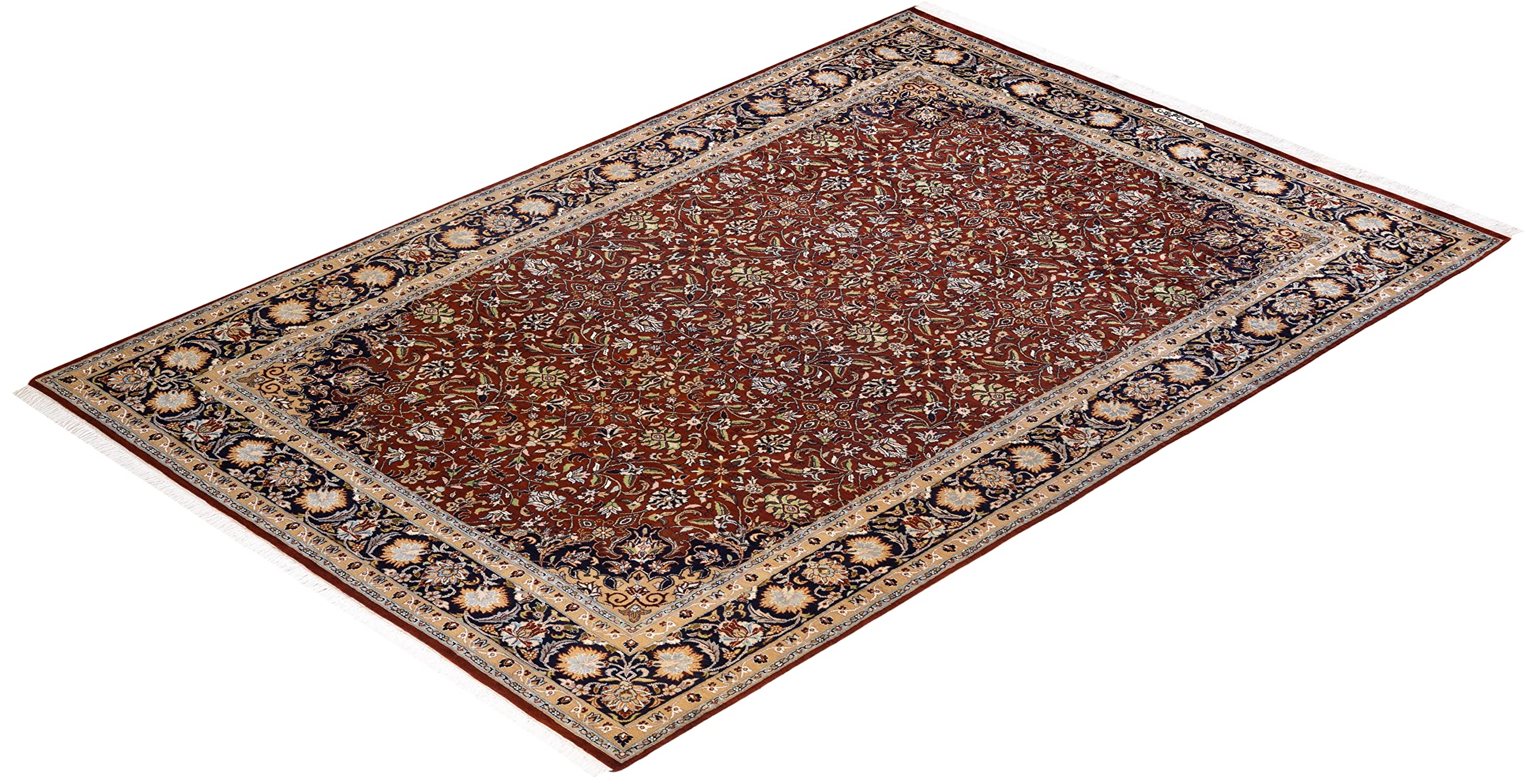 Handmade Wool Oriental Mogul Brown 6x9 Area Rug - Traditional Hand-Knotted Solo Rugs for Living Room, Bedroom & Dining Room Decor