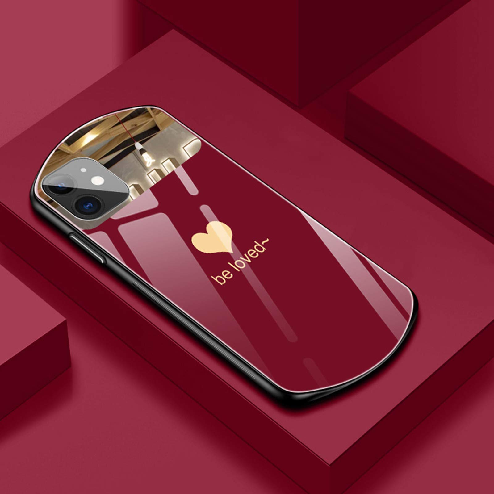 Luxury Heart-Shaped Phone Case with Oval Mirror - Tempered Glass Compatible with iPhone 12 Pro Max | Elegant Protection for Everyday Use & Special Occasions