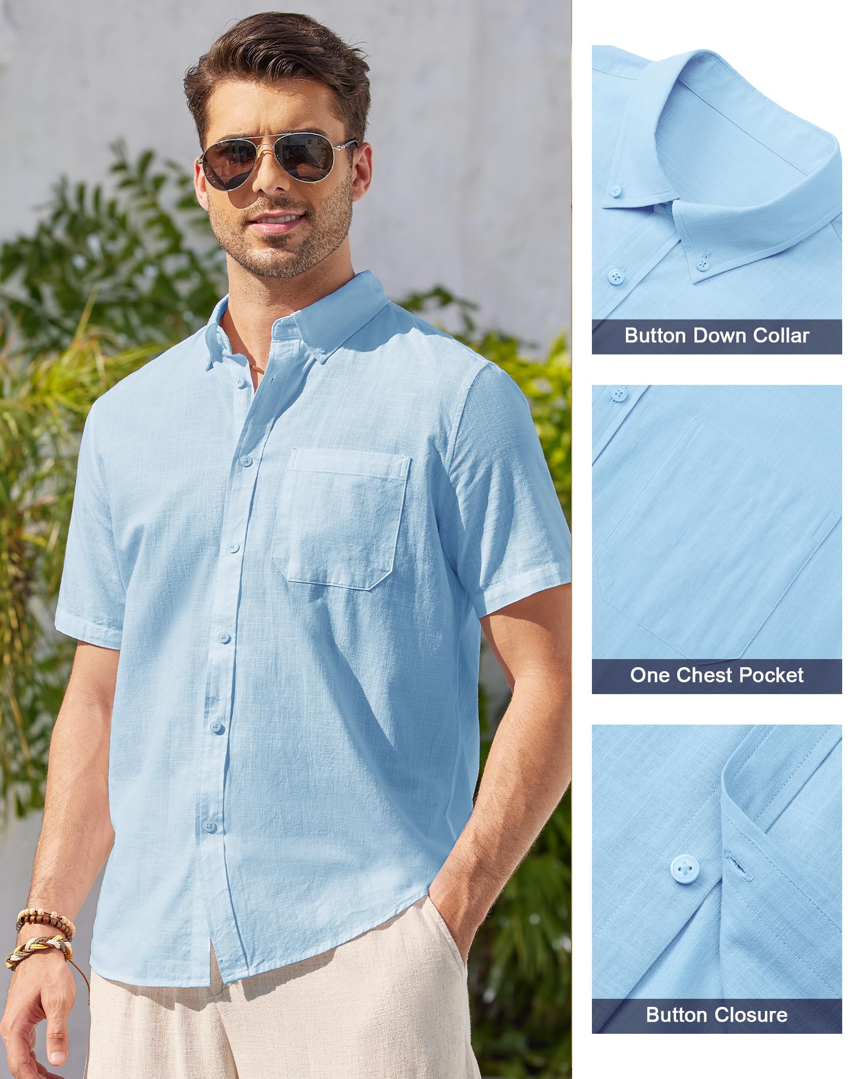 Gentle Men's Linen Shirt - Short Sleeve Casual Button Down Cotton Shirt with Collar | Breathable Summer Beach Wear for Outdoor Activities & Vacation