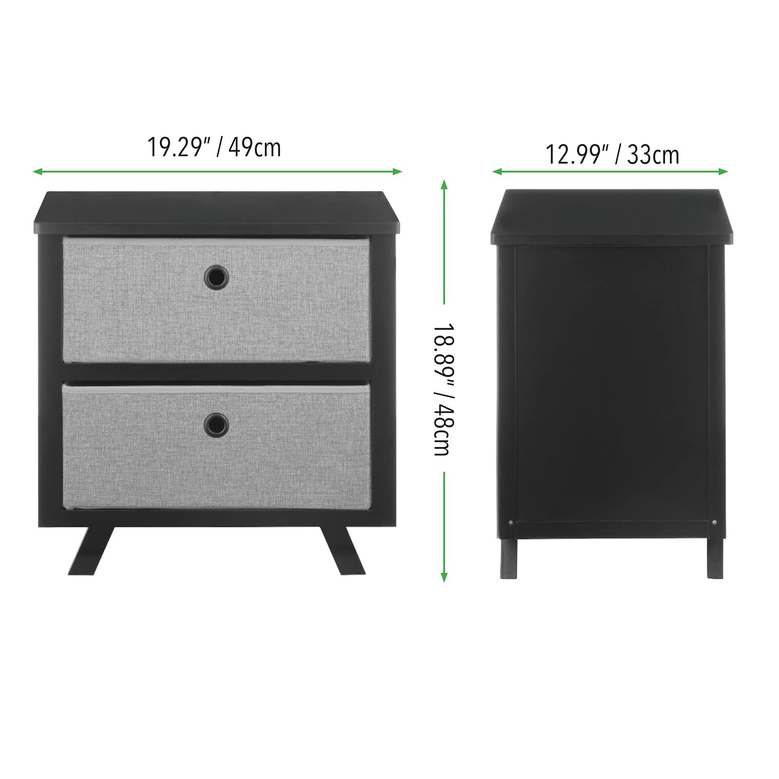 Mid-Century Modern Dresser with 2 Fabric Drawers - Storage Organizer for Bedroom, Hallway, Entryway & Office - Black/Charcoal - Easy Pull Handles - Perfect for Small Space Organization & Home Decor