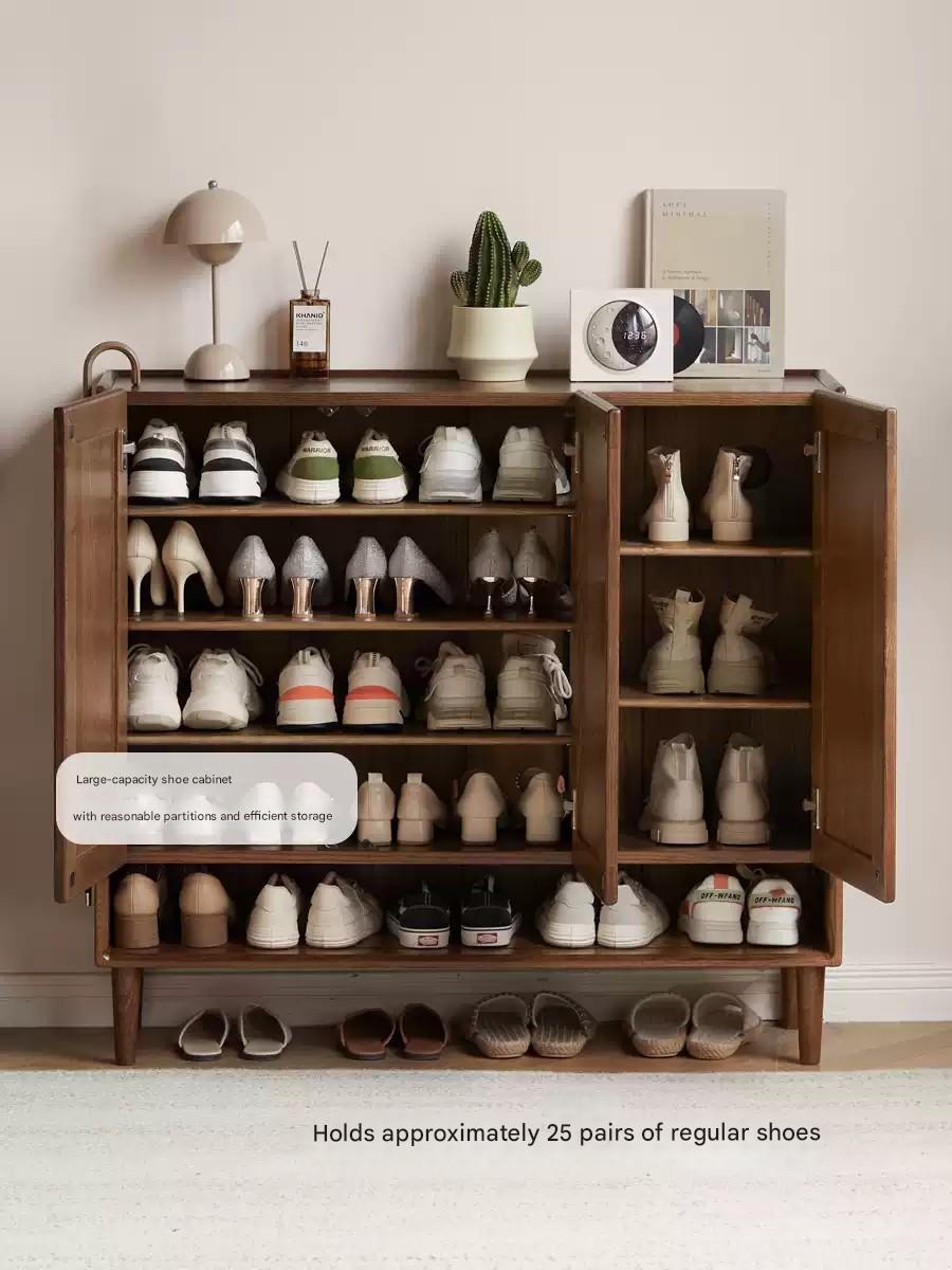 Solid Oak Wood Shoe Storage Cabinet - Organize Entryway & Closet - Rustic Home Decor Shoe Rack for Hallway, Bedroom, or Mudroom