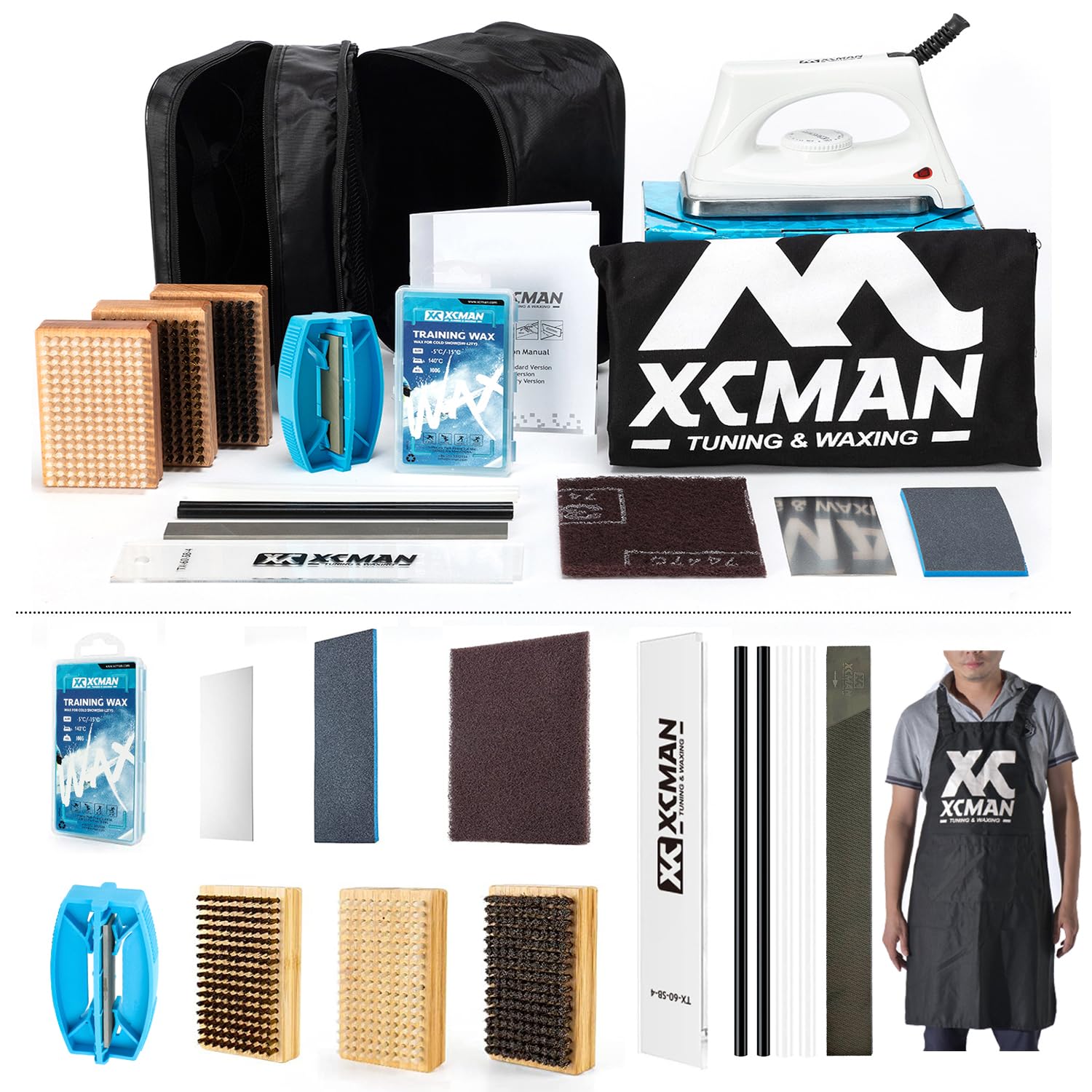 XCMAN Complete Ski & Snowboard Tuning Kit - Waxing Iron, Universal Wax, Edge Tuner, Brush, Scraper & Ptex - Perfect for DIY Ski Maintenance & Winter Sports Equipment Care