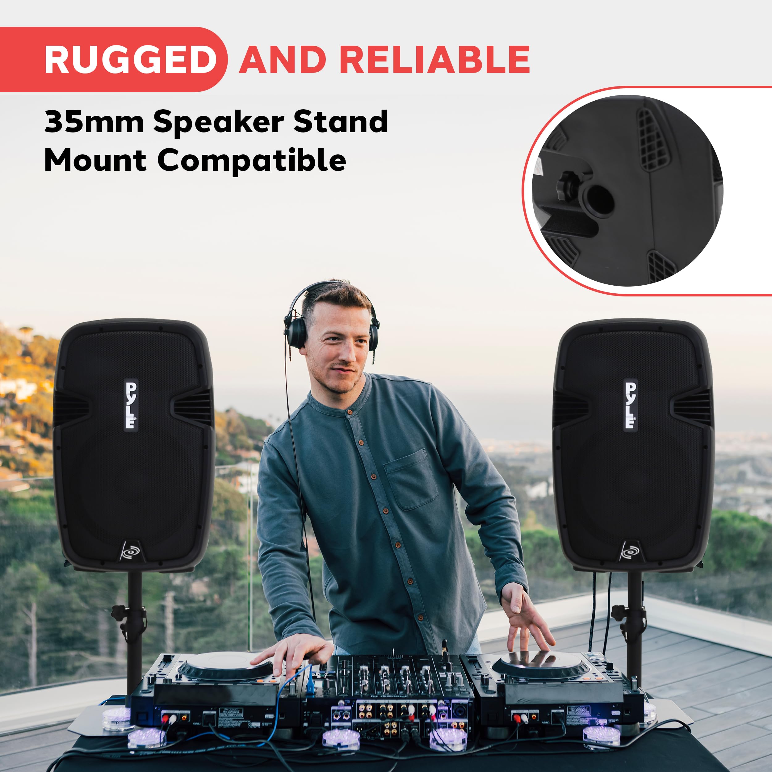 Pyle Wireless Portable PA System Kit - 1800W Peak Power Bluetooth Speaker System with Active & Passive Speakers, USB/SD/AUX/XLR/RCA Inputs, Includes 2 Stands, Wired Mic & Remote - Perfect for Outdoor Events, Parties, Weddings & Live Performances