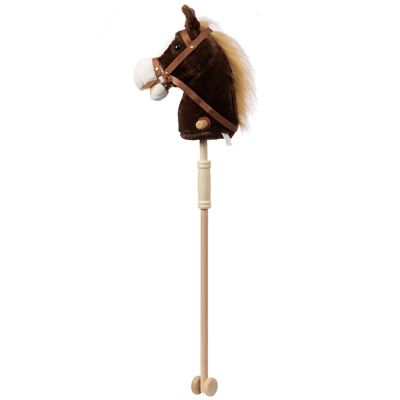 Handcrafted Stick Horse Plush Toy with Wood Wheels & Real Neighing Sounds - 36 Inch Plush Hobby Horse for Kids & Toddlers (AA Batteries Required) - Perfect for Imaginative Play, Birthday Gifts & Outdoor Activities