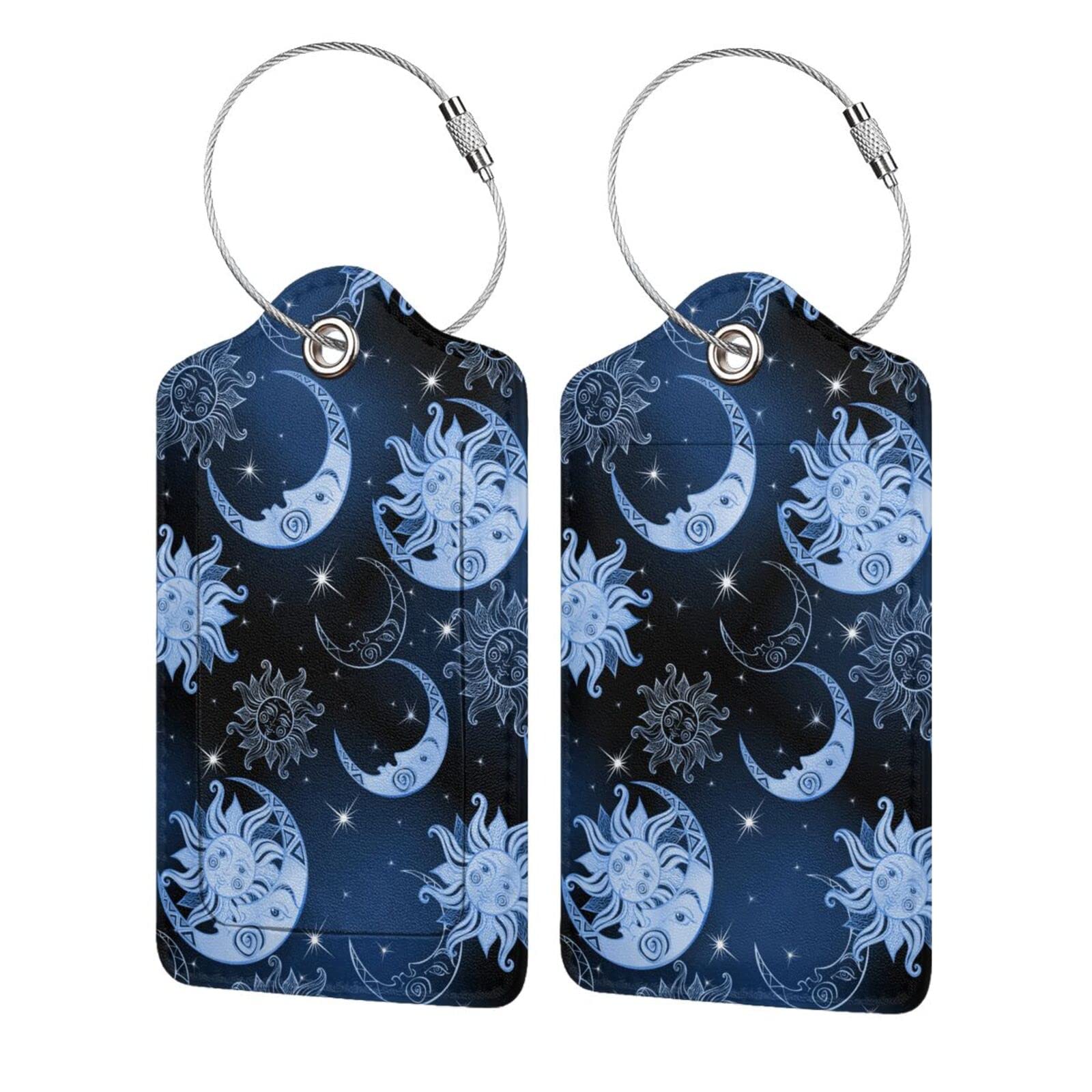 4 PCS Cute Moon and Star PU Leather Luggage Tags with Stainless Steel Loop - Durable Travel Luggage Accessories with Privacy Cover ID Label - Stylish Suitcase Tags for Women, Men & Kids - Perfect for Airports, Cruises & Vacation Travel Gifts