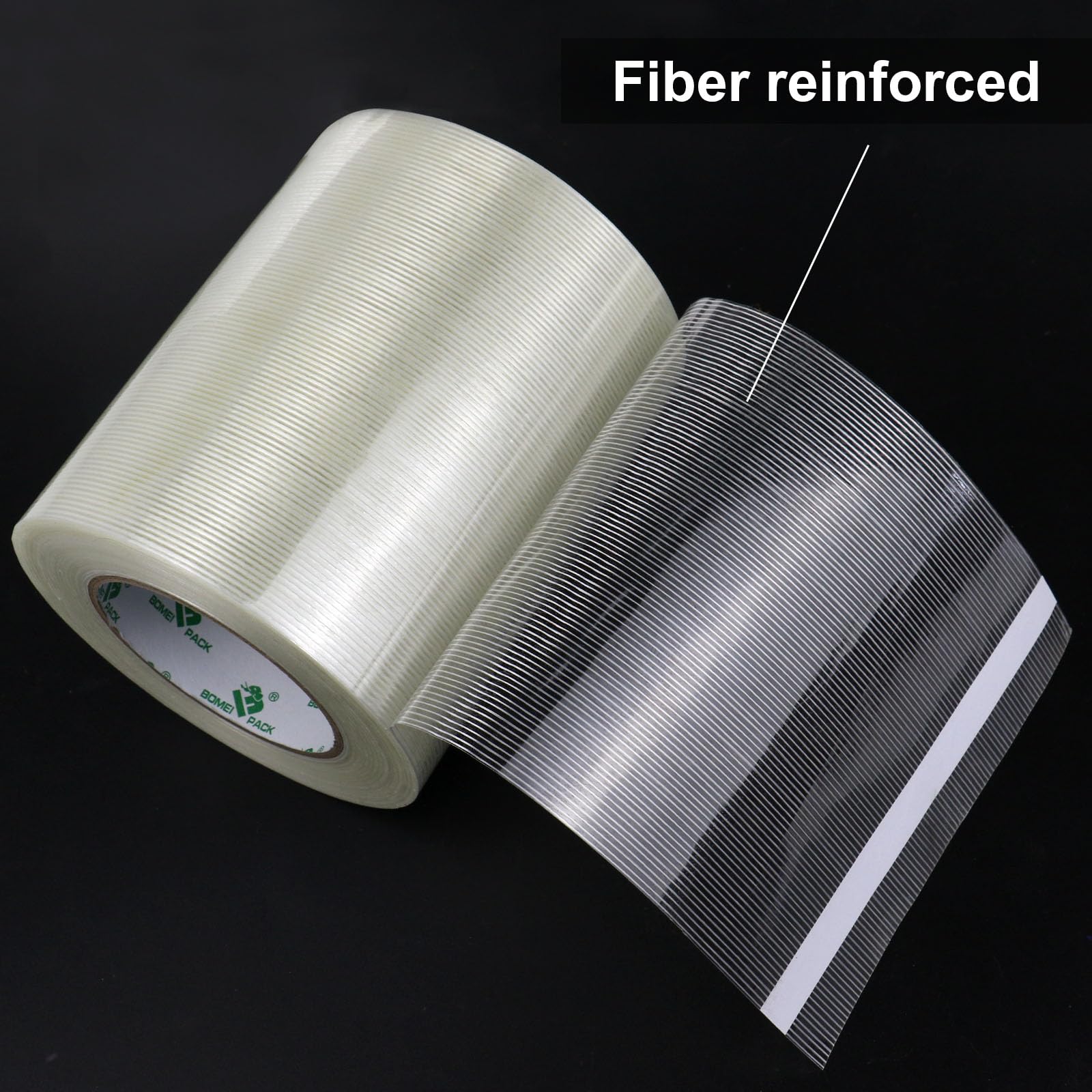 BOMEI PACK 6-Inch Wide Heavy Duty Reinforced Strapping Tape with Fiberglass Filament, 5.5Mil Thick, 60 Yards Roll - Perfect for Shipping Boxes, Moving, Storage & Industrial Packaging