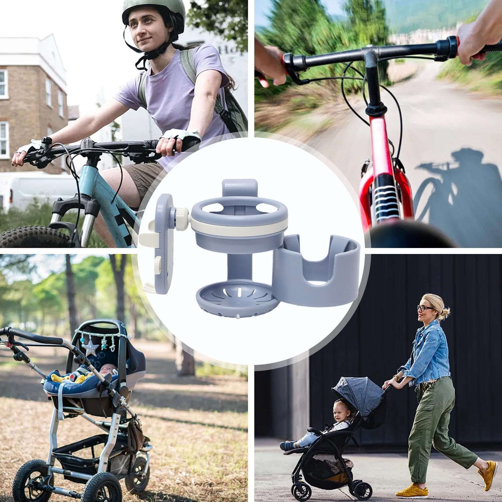 Rotating Pram Cup Holder - Universal Drink Bottle Organizer for Strollers, Wheelchairs & Nursing Carts | Convenient Coffee Cup Holder for Parents & Caregivers On-The-Go