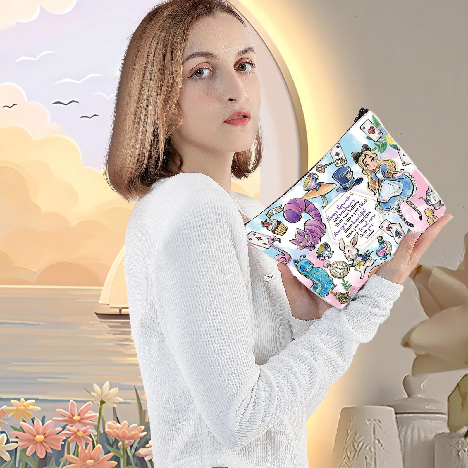 LEVLO Alice in Wonderland Cosmetic Bag - Cute Makeup Pouch for Fairy Tale Fans, Perfect Gift for Alice Lovers - Use for Travel, School, or Daily Essentials Storage