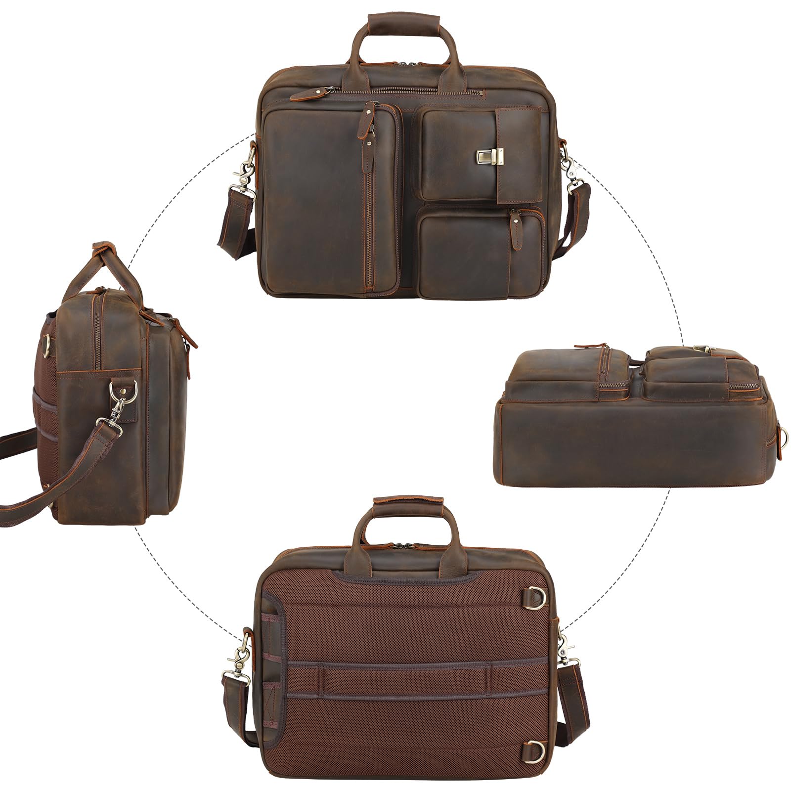 TIDING Men's Leather Convertible Backpack - 15.6 Inch Laptop Briefcase & Messenger Bag for Work, Business Travel & Daily Commute - Durable Rucksack for Professionals & Students