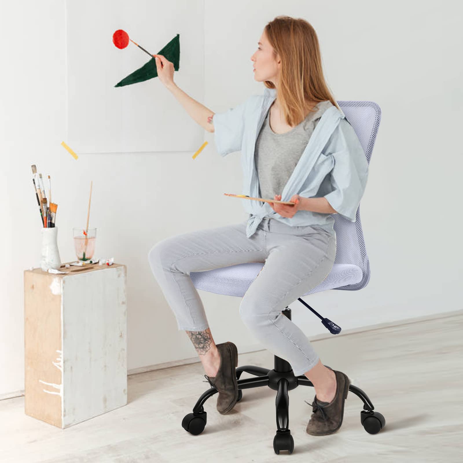 Ergonomic Mesh Office Chair - Modern Mid Back Rolling Swivel Computer Desk Chair with Breathable Fabric, Armless Design for Home & Office Use - Perfect for Long Hours of Work, Gaming, or Studying (White)