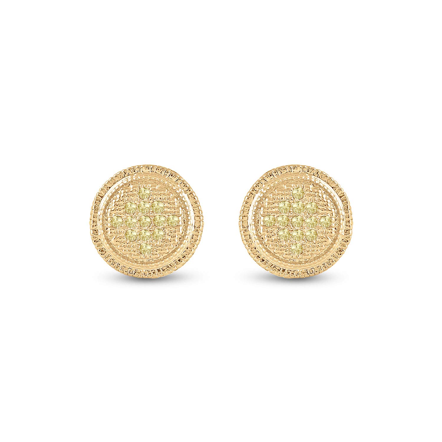 14K Sterling Silver Women's Round Yellow Enhanced Diamond Stud Earrings 1/20 CTTW - Perfect for Parties, Weddings & Everyday Elegance