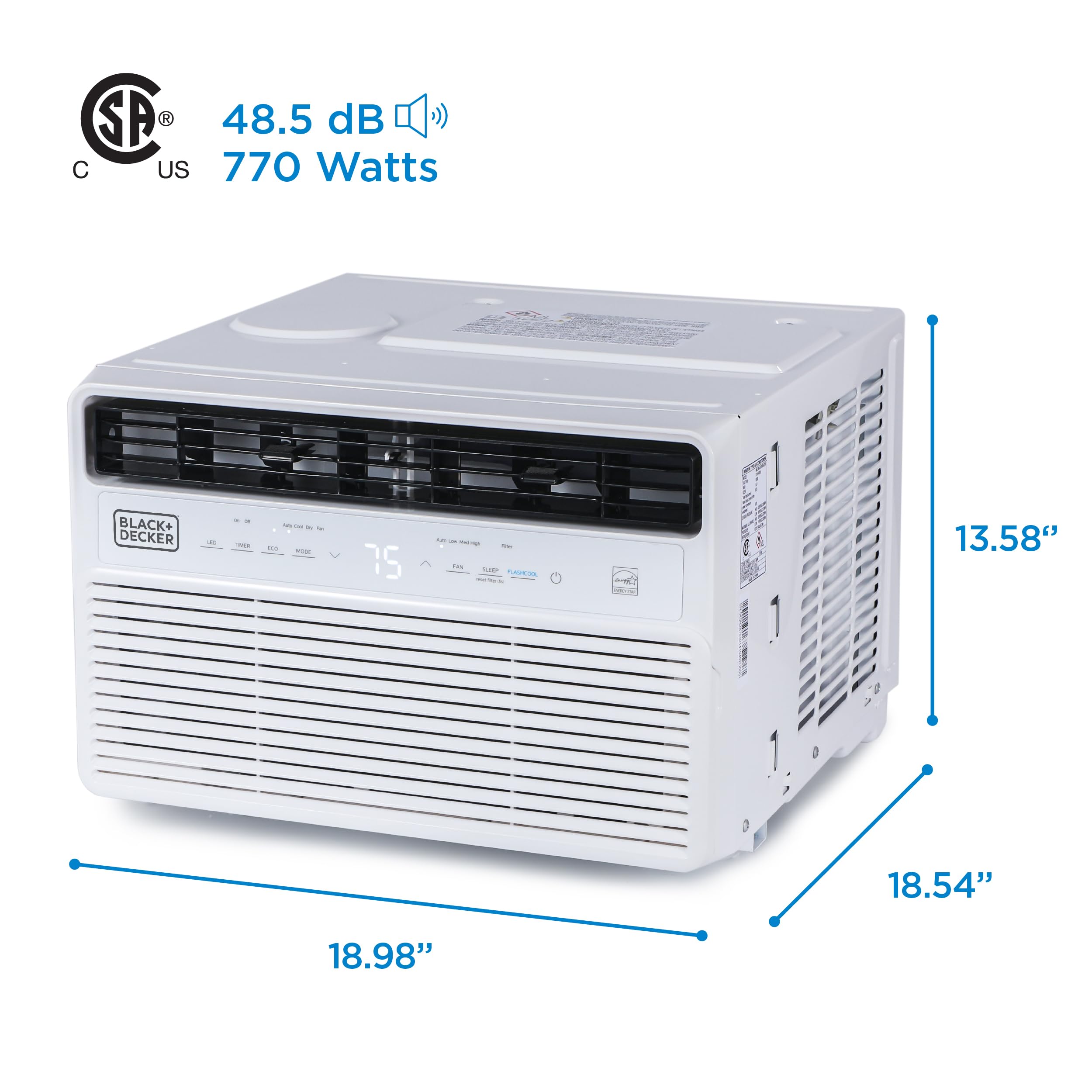 BLACK+DECKER 8,000 BTU Inverter Window Air Conditioner - ENERGY STAR Certified Cooling for Rooms Up to 350 Sq.Ft - Quiet Operation with Full Function Remote - Perfect for Bedrooms, Home Offices & Small Apartments (White)