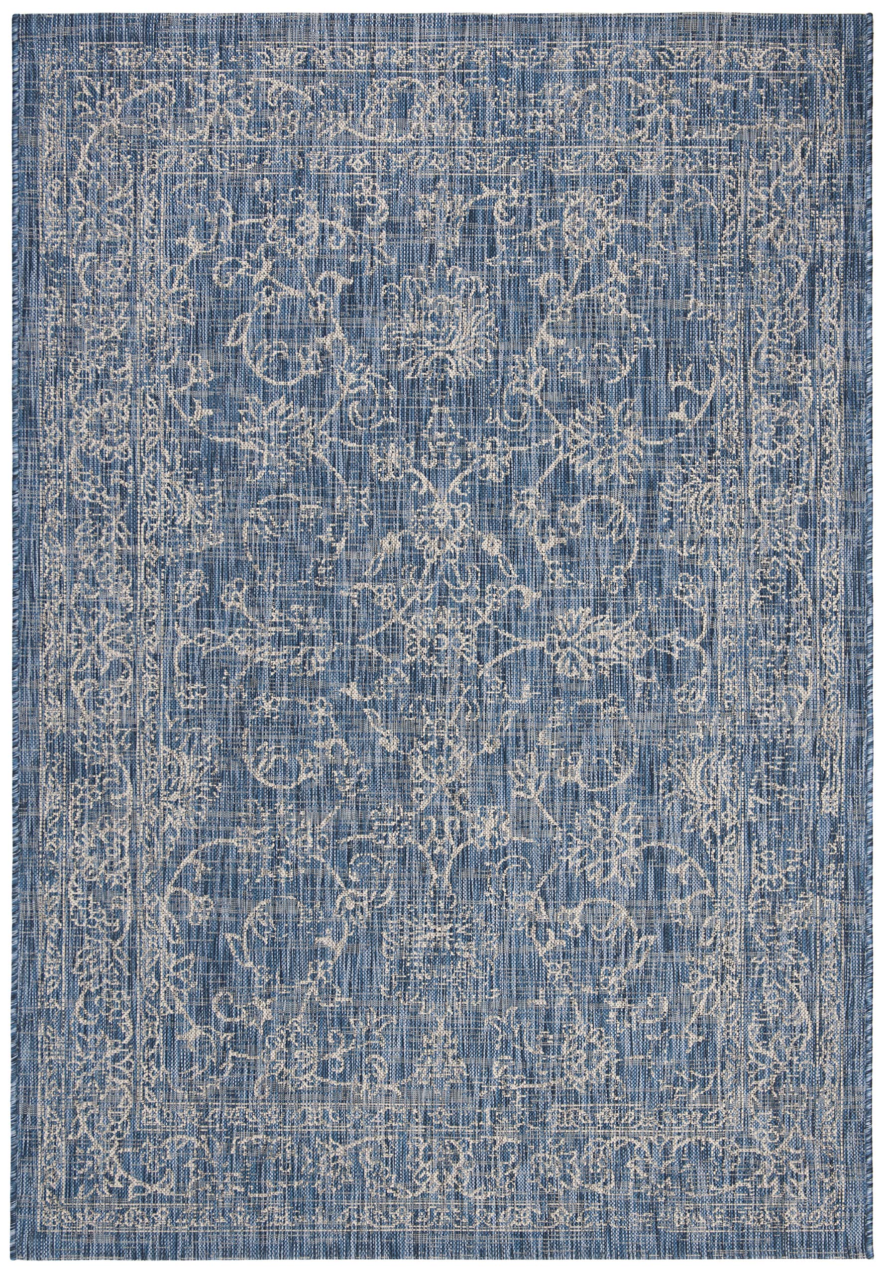SAFAVIEH Courtyard Collection 4' x 5'7' Navy/Ivory Indoor Outdoor Rug - Perfect for Patio, Backyard, Mudroom & Entryway Decor