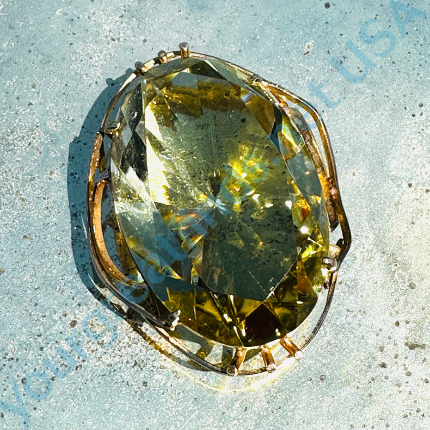 Vintage Gold-Tone Pendant Pin & Scarf Slide with 117 Carat Lemon Citrine Gemstone - Elegant Jewelry for Women, Perfect for Dresses, Scarves & Special Occasions