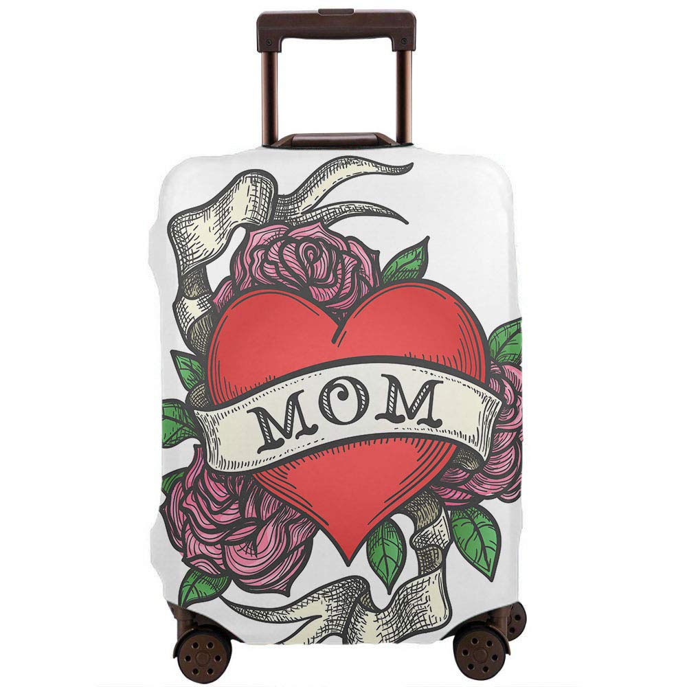 Red Hearts Rose Flower Green Leaves Luggage Cover - Suitcase Protector for 22-24 Inch Bags | Travel Accessories for Mom | Perfect for Valentine's Day Gifts & Airplane Travel