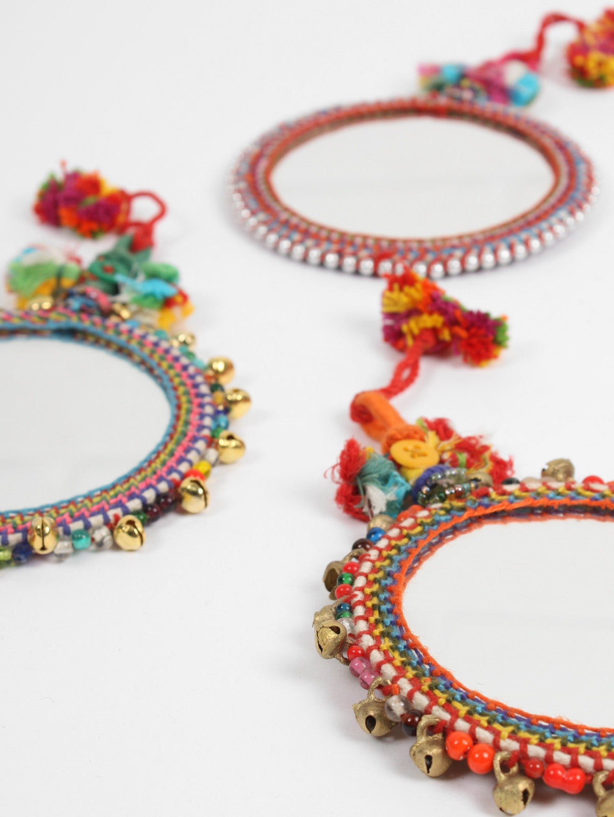 Boho Beaded Wall Mirror - Silver Round Decorative Mirror for Bedroom, Living Room & Boho Home Decor