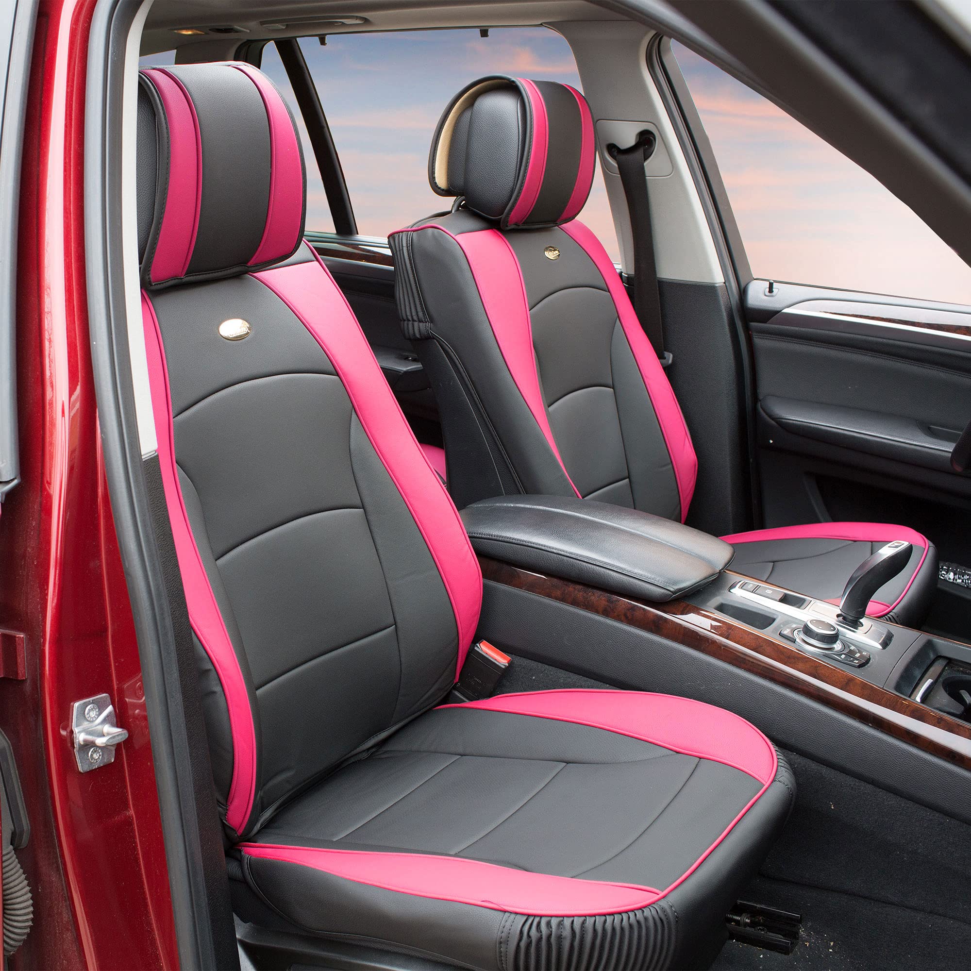 Premium FH Group Car Seat Covers - Universal Fit for Cars, Trucks & SUVs | Ultra Comfort Deluxe Leatherette in Pink & Black | Waterproof Seat Protector Cushion Set | Perfect for Daily Commute, Road Trips & Family Travel