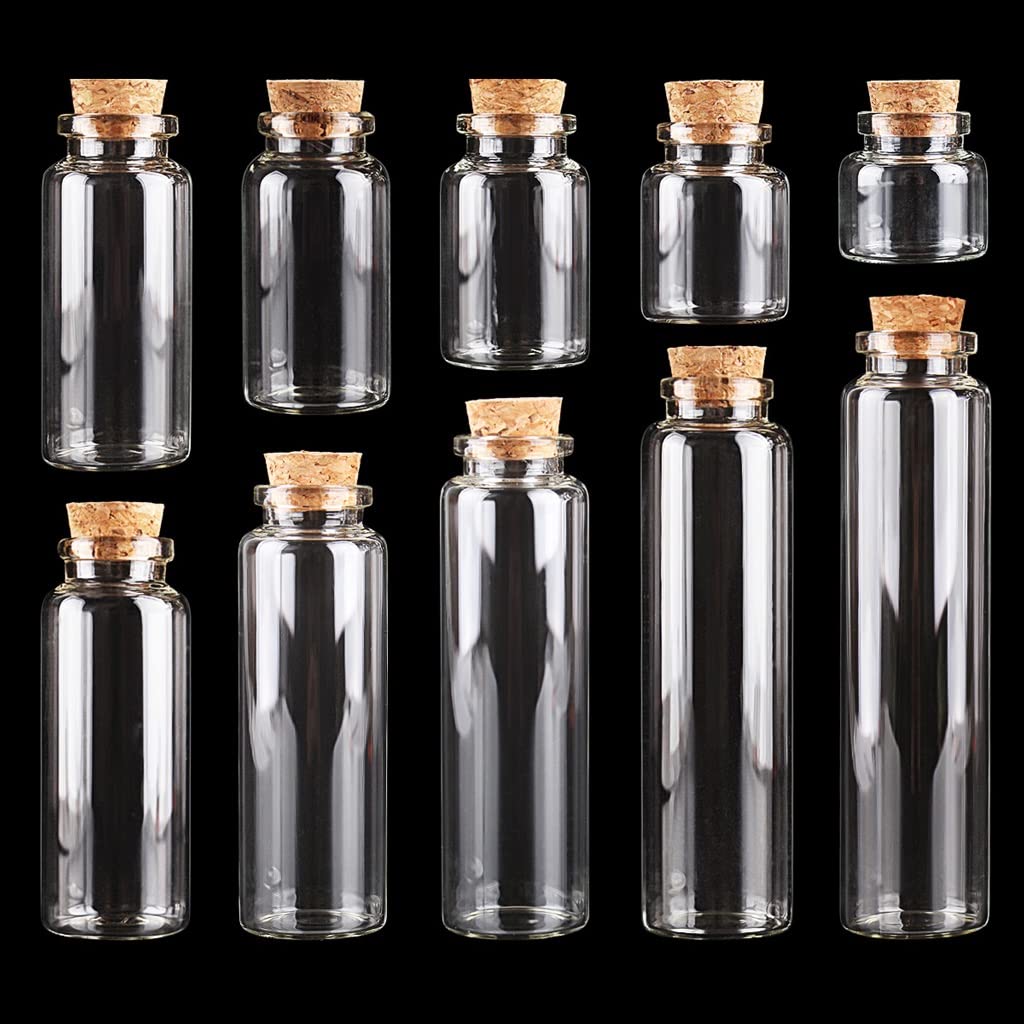 24pcs 10ml-30ml Clear Glass Bottles with Cork Stoppers - Empty Spice Jars for DIY Crafts, Essential Oils & Home Organization (Assorted Sizes)