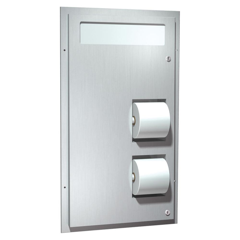 Dual Access Toilet Paper & Seat Cover Dispenser - ASI 0484 HCR Satin Finish - Partition Mounted for ADA Compliant Restrooms - Ideal for Handicapped Accessible Bathrooms & Commercial Facilities