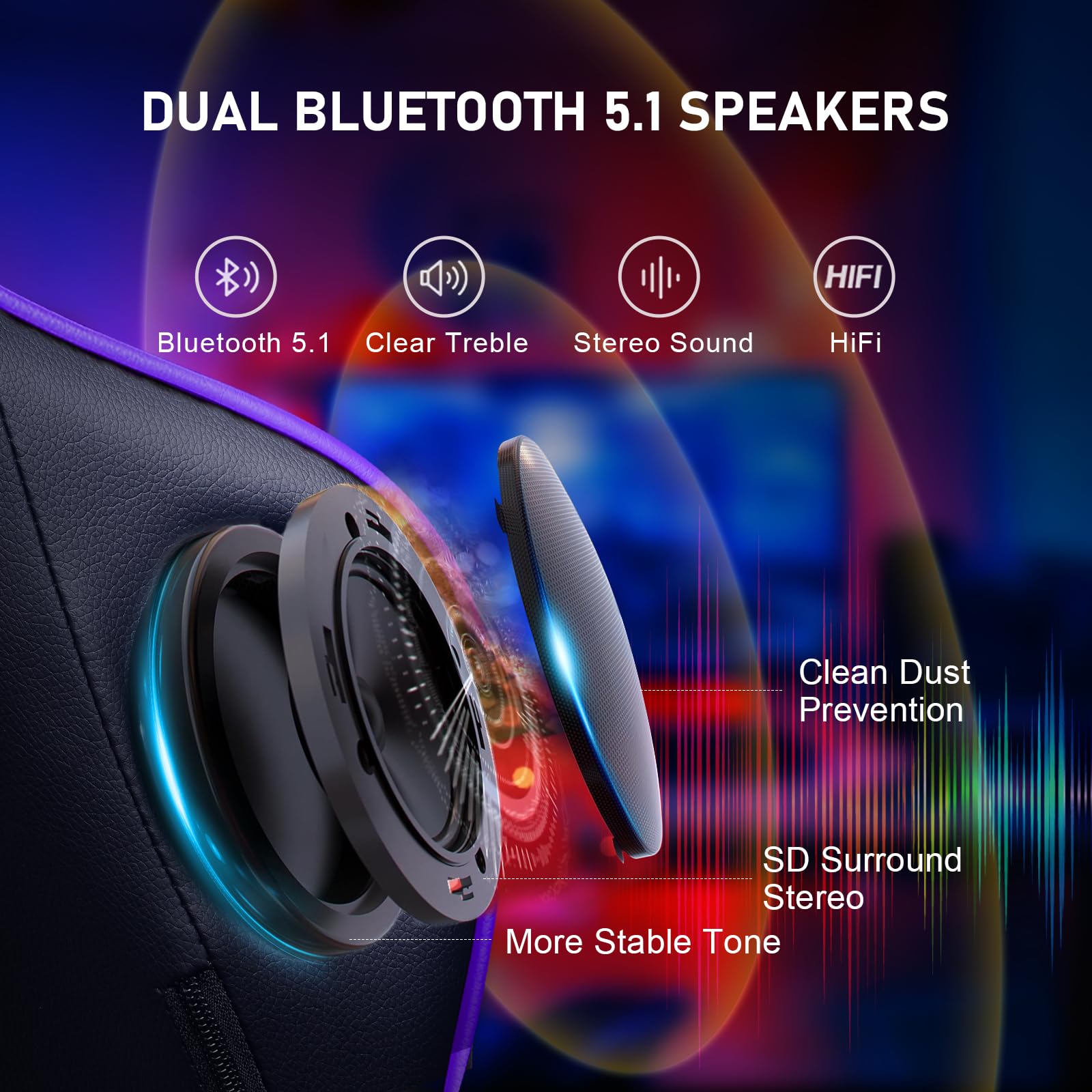 GTRACING Ergonomic Gaming Chair with Built-in Speakers & Footrest - Heavy Duty Office Computer Desk Chair for Gamers, Purple - Perfect for Gaming, Streaming & Home Office Use