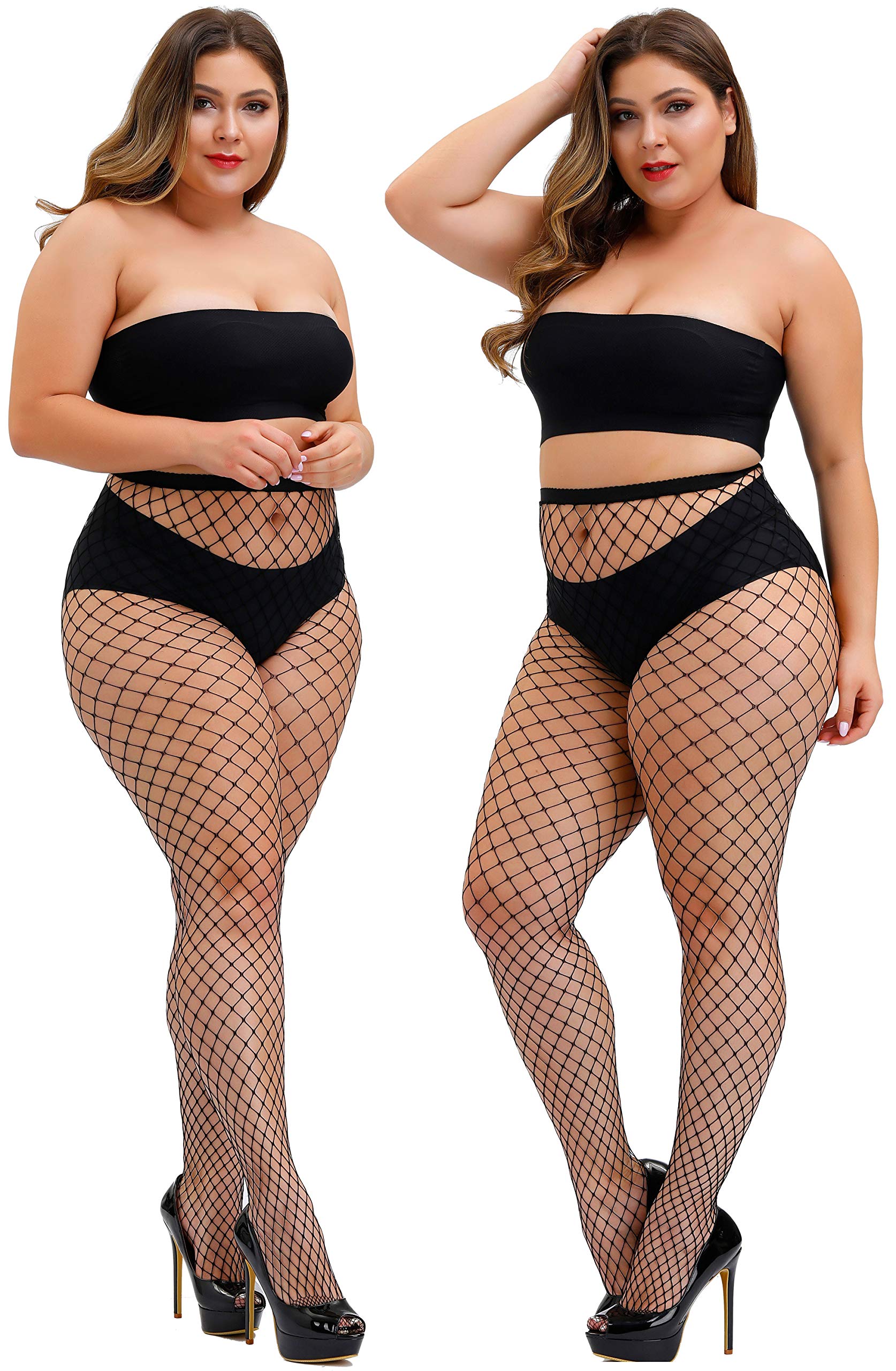 TGD Women's Fishnet Stockings - Sexy Tights Pantyhose, Plus Size Thigh High Stockings (2 Pairs) for Party, Cosplay & Night Out