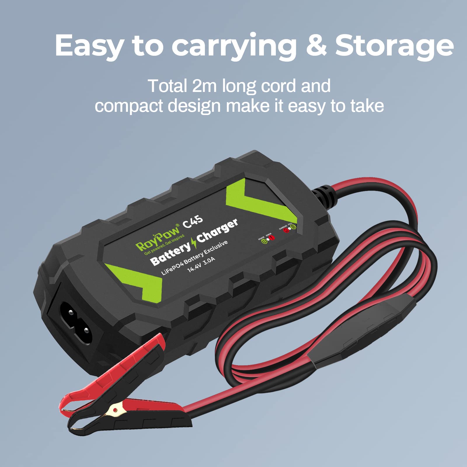RoyPow 12V 3A Smart Battery Charger & Maintainer - Automatic Trickle Charger with Desulfator, Alligator Clamps & Ring Terminals - Perfect for Cars, Motorcycles, Boats & RV Batteries