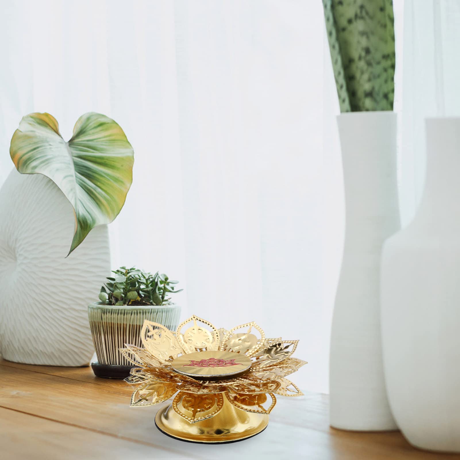 DOITOOL Golden Lotus Ghee Lamp Candle Holder - Antique Tealight Candle Stand for Buddhist Altar, Temple Decor, Meditation Space & Home Aromatherapy | Desktop Aroma Burner for Spiritual Practice & Relaxation