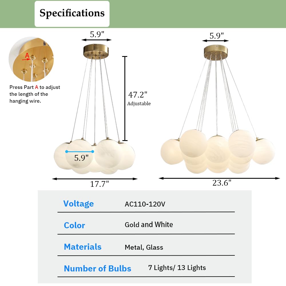 Textured Glass Bubble Chandelier with Brass Ceiling Canopy - 13-Light Modern Pendant Lighting Fixture for Living Room & Dining Room (Bulbs Included) | Perfect for Contemporary Home Decor and Elegant Dining Ambiance