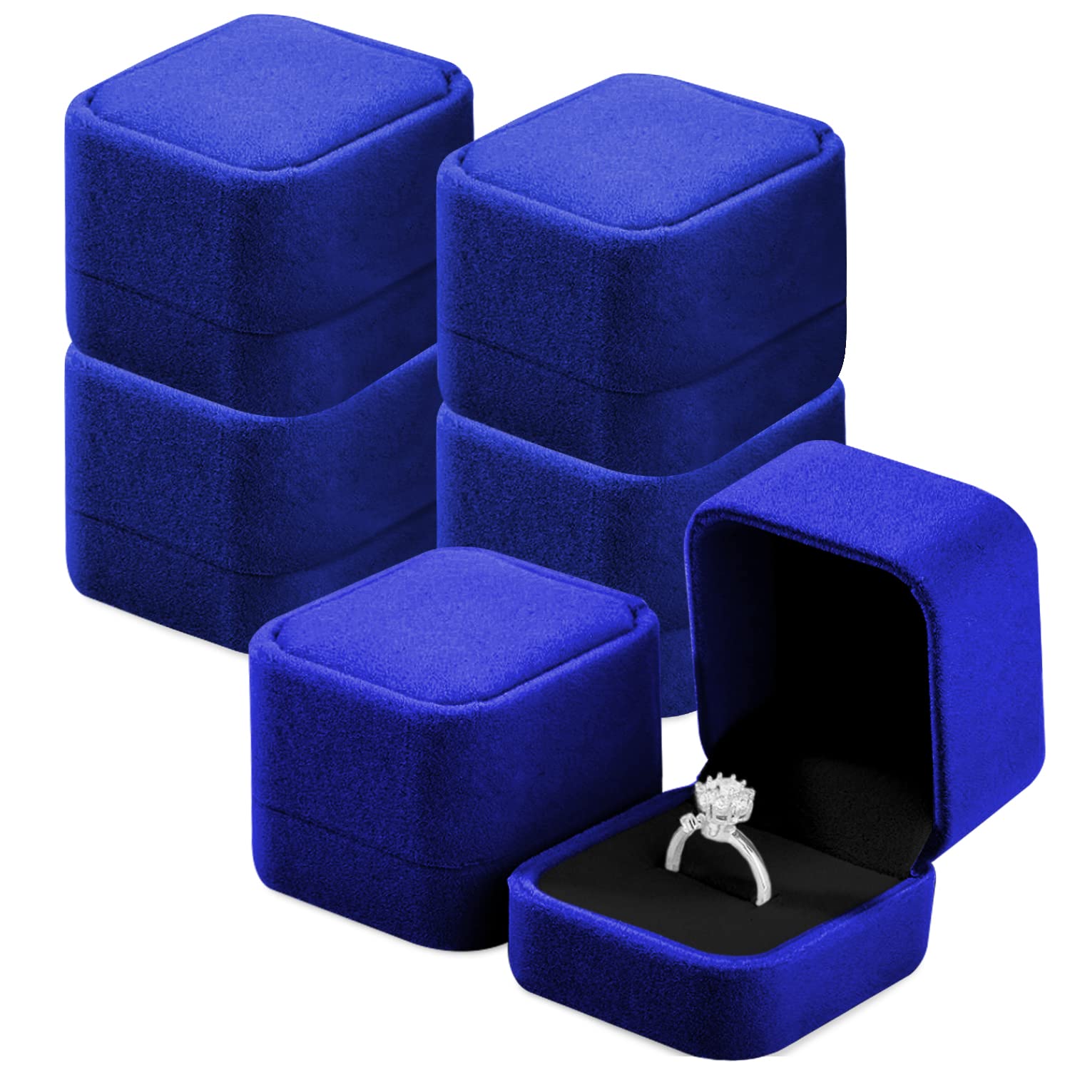 6 Pack Velvet Jewelry Gift Box Set - Necklace, Earring & Ring Storage Box with Cotton Filling, 2.16 x 1.7 x 1.96 Inches (Blue) - Perfect for Wedding, Anniversary, Birthday Gifts & Jewelry Organization