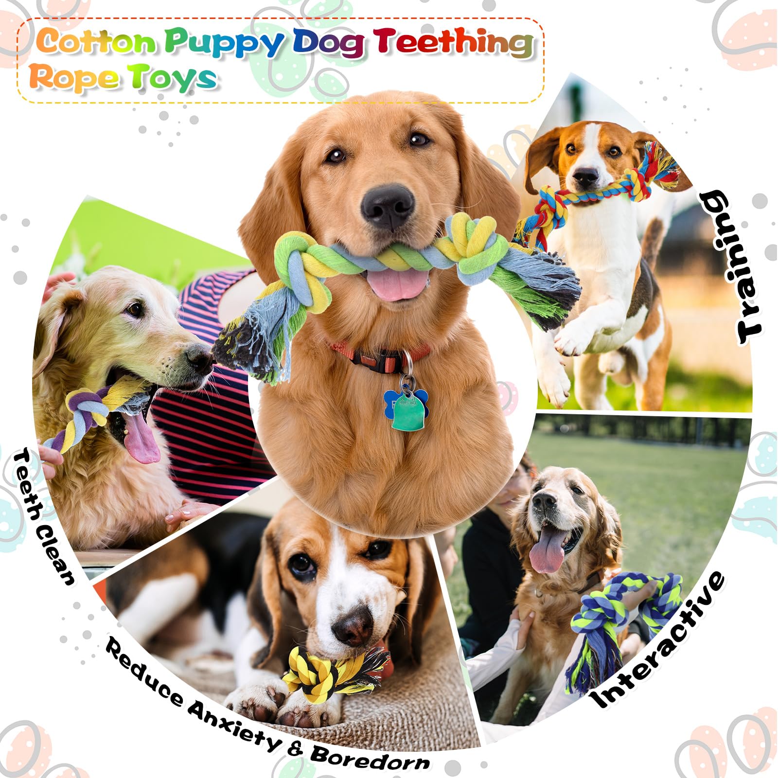 24 Pack Large Dog Rope Toys - 10 Inch Natural Cotton Chew Toys for Aggressive Chewers, Medium & Big Dogs - Durable 2-Knot Design for Teething, Playtime & Training - Perfect for Fetch, Tug of War & Dental Health