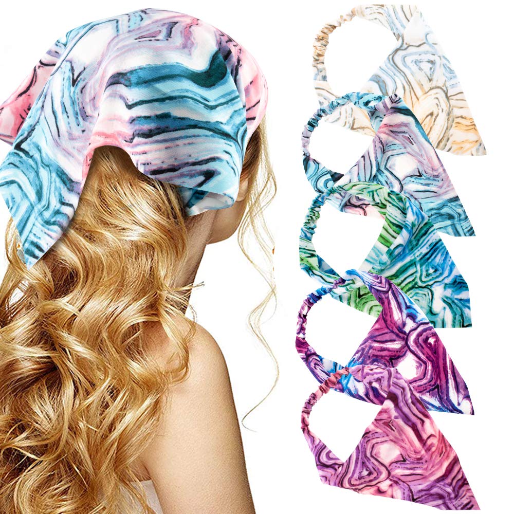 TOBATOBA Women's Bandana Headbands - 5 Pack Tie Dye Hair Bandanas for Women - Soft Stretchy Head Wraps for Yoga, Running, Workouts & Outdoor Activities
