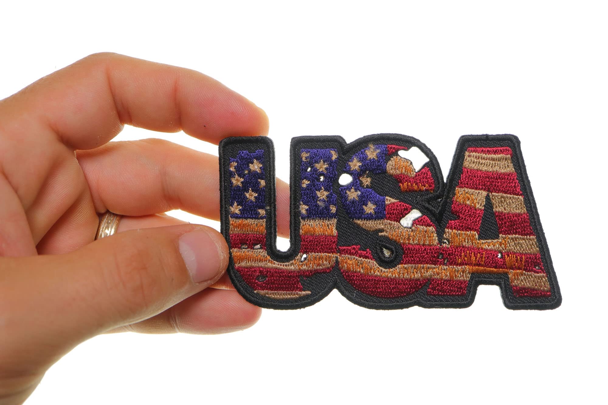 USA Vintage Embroidered Flag Patch - 4x2 Inch Iron On Sew On Patch for Jackets, Hats & Backpacks | Patriotic DIY Clothing Accessories