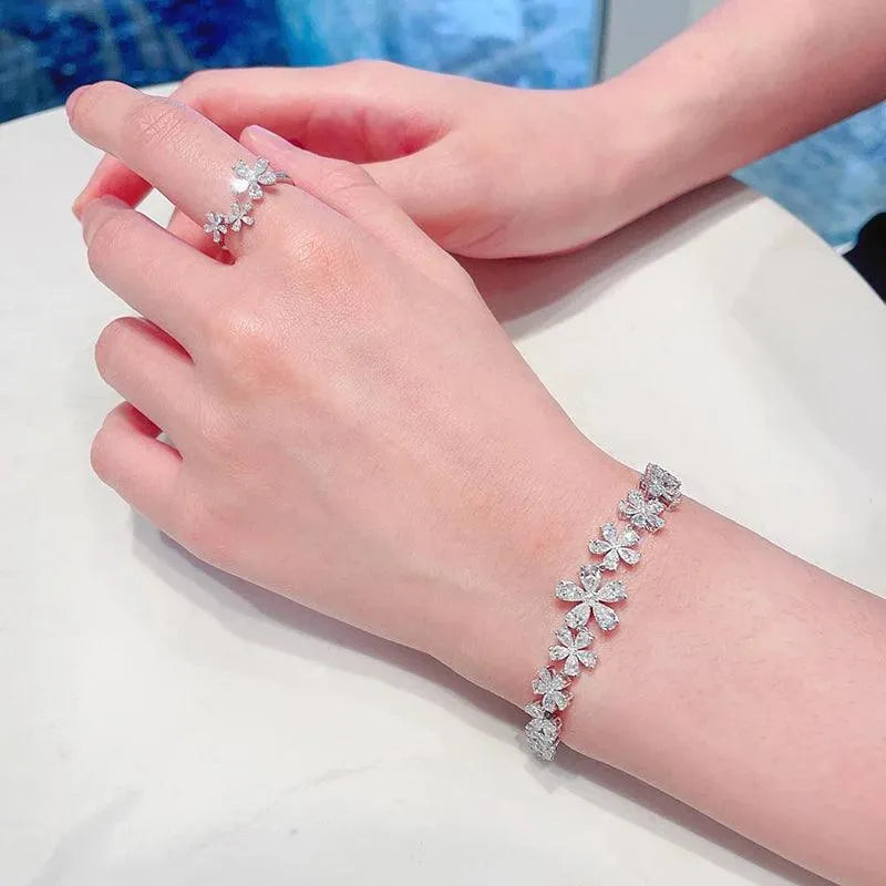 18K White Gold Diamond Bracelet for Women - Real Natural Diamonds, Romantic Flower Gradient Design, Luxury Jewelry Gift for Anniversary, Valentine's Day & Special Occasions