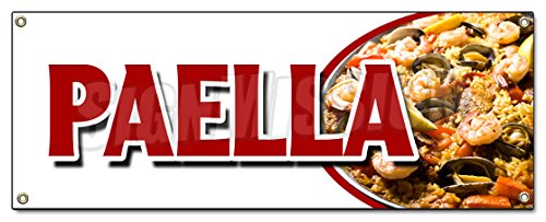Authentic Spanish Paella Banner Sign - Seafood, Clam, Shrimp & Mussel Rice Dish - Perfect for Restaurants, Food Festivals & Spanish Themed Parties