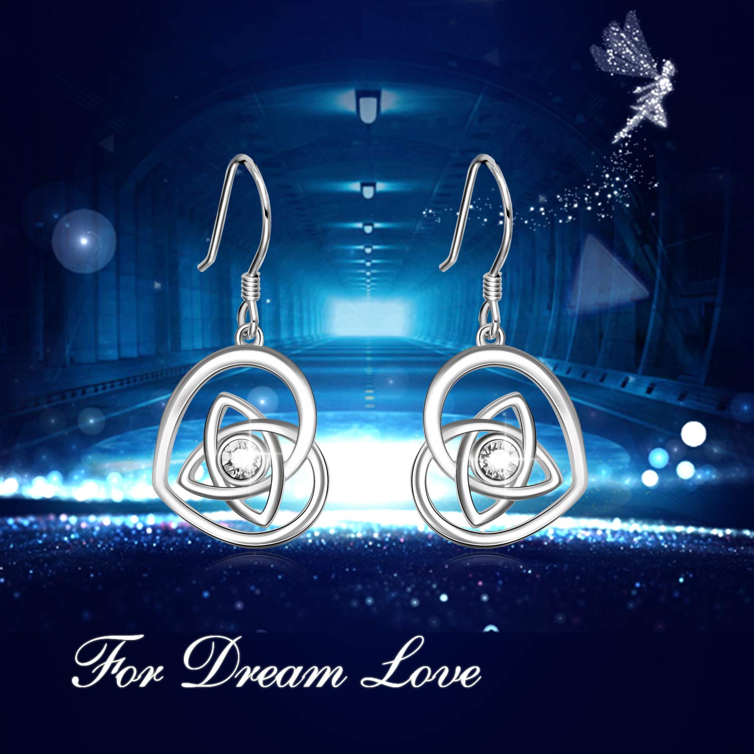 Authentic Sterling Silver Irish Celtic Earrings | Love Heart Dangle Drop Earrings with Austrian Crystals | Elegant French Hook Design | Perfect Celtic Jewelry Gift for Women | Ideal for St. Patrick's Day, Weddings & Special Occasions