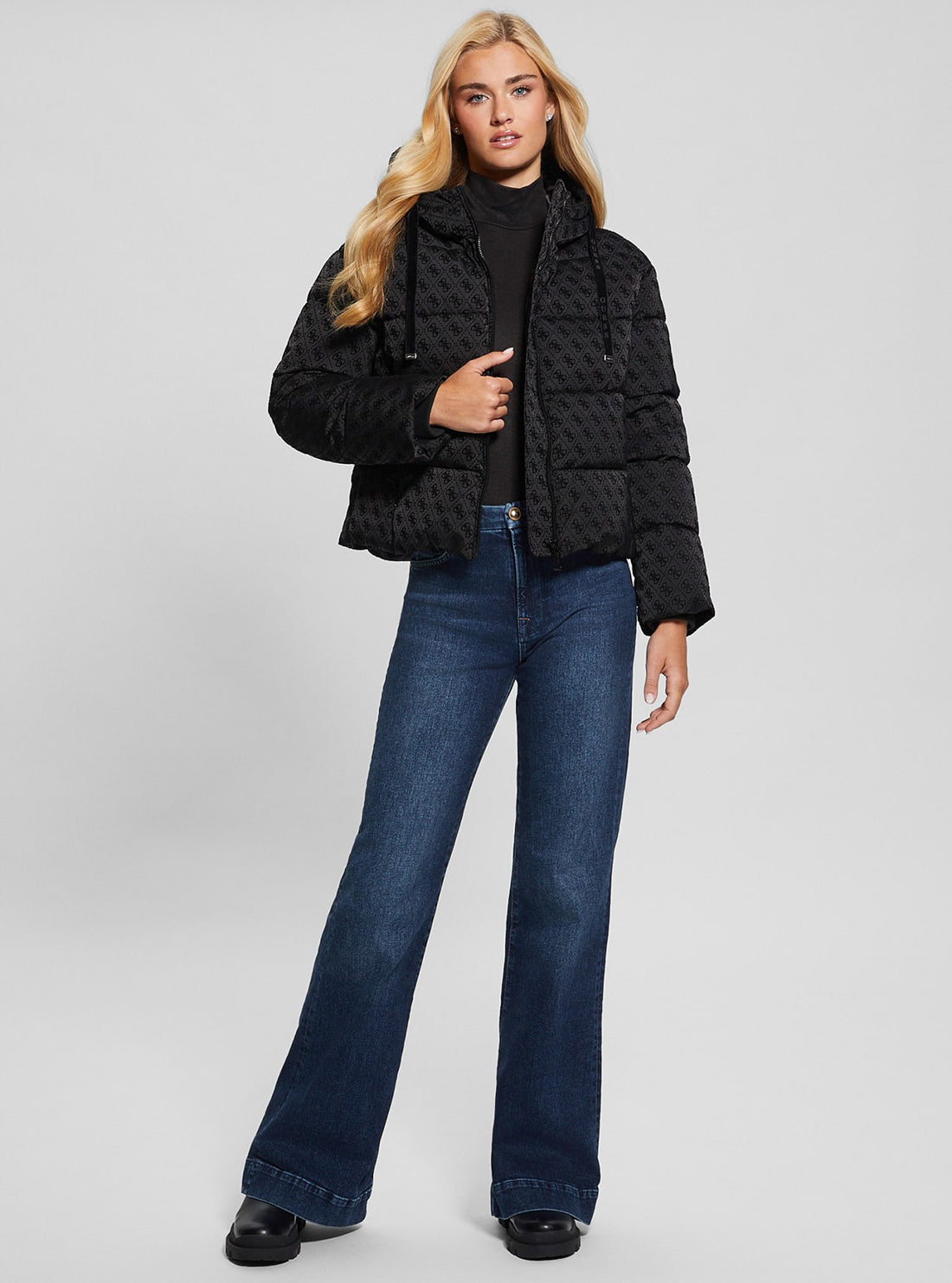 Black Logo Daisy Puffer Jacket - Women's Winter Coat with Hood, Waterproof & Warm Down Jacket for Outdoor Activities, Hiking & Daily Wear