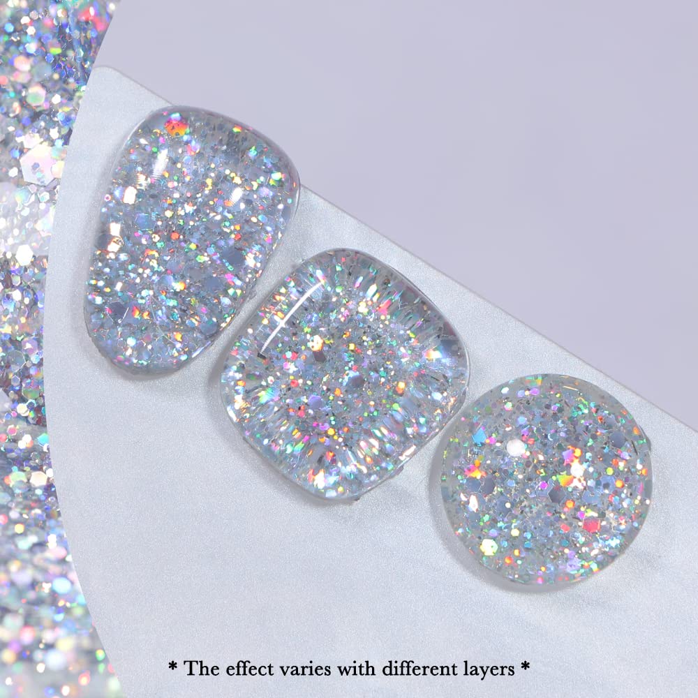COSMOO Holographic Glitter Gel Nail Polish - Silver Diamond Pigments, Long Lasting Shine, Professional Salon Quality Gel Polish for Manicures & Nail Art - Perfect for Parties, Weddings & Special Occasions
