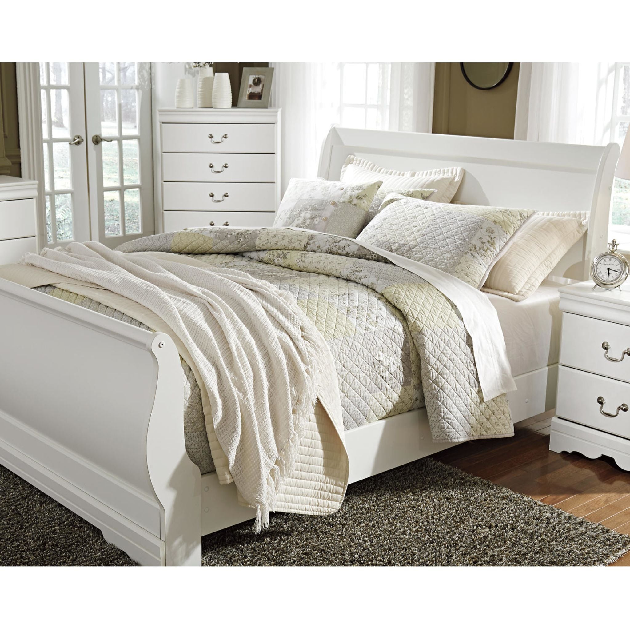 Anarasia Queen Sleigh Headboard in White - Elegant Upholstered Bed Frame for Master Bedroom Decor