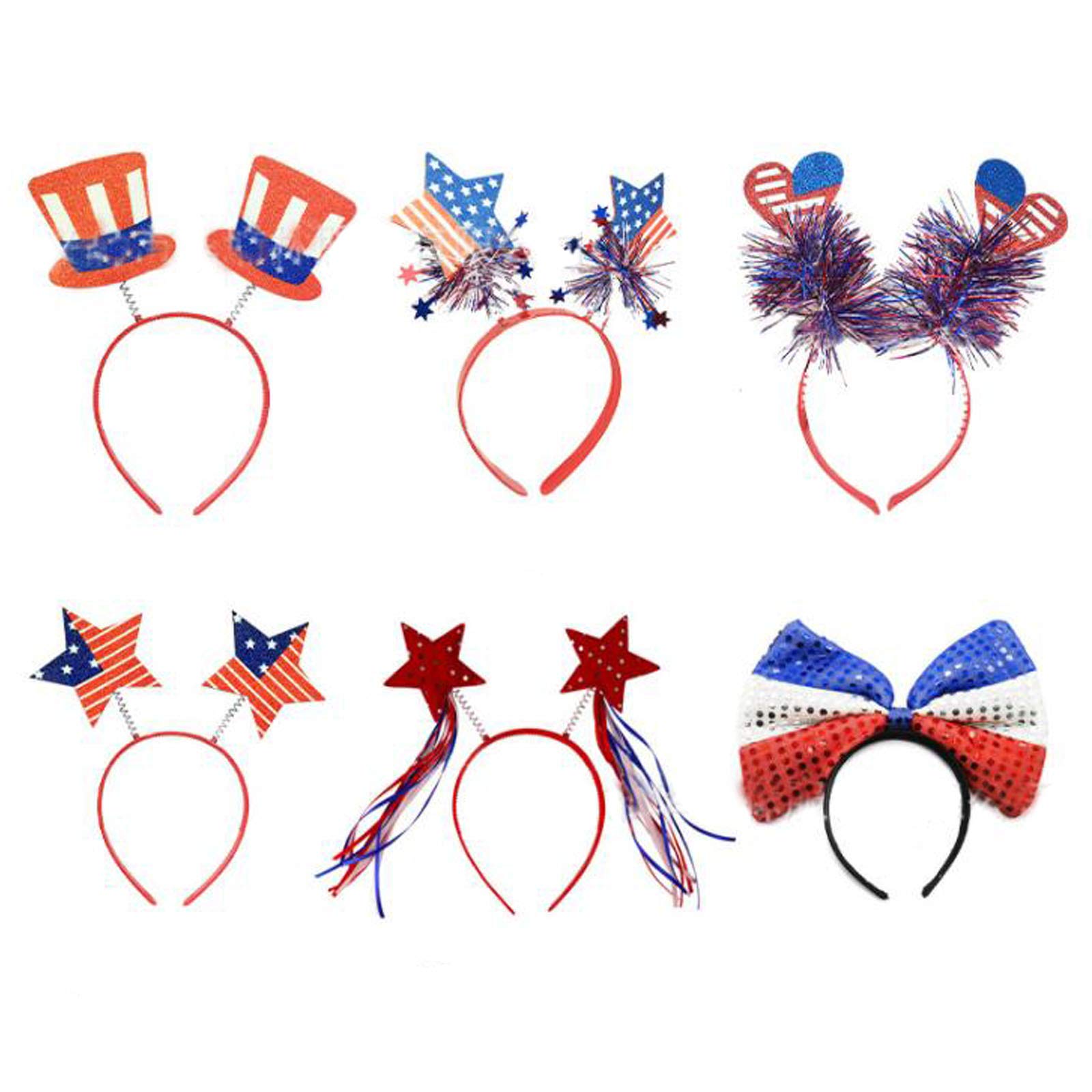 Patriotic Headbands for Women & Kids - 6 Pack American Flag Head Boppers - 4th of July Party Favors, Independence Day Accessories & Decorations - Perfect for July 4th Celebrations, Parades, BBQ Parties and Patriotic Events
