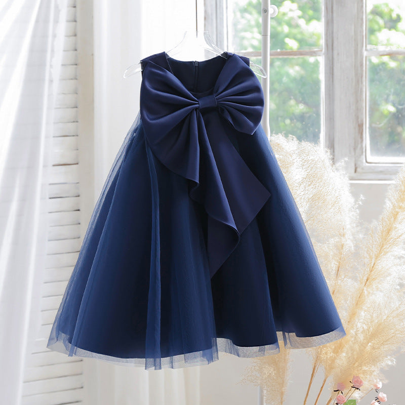 Flower Girl Dress Sleeveless A-Line with Bow and Tulle Skirt - Perfect for Weddings, Birthday Parties & Special Occasions