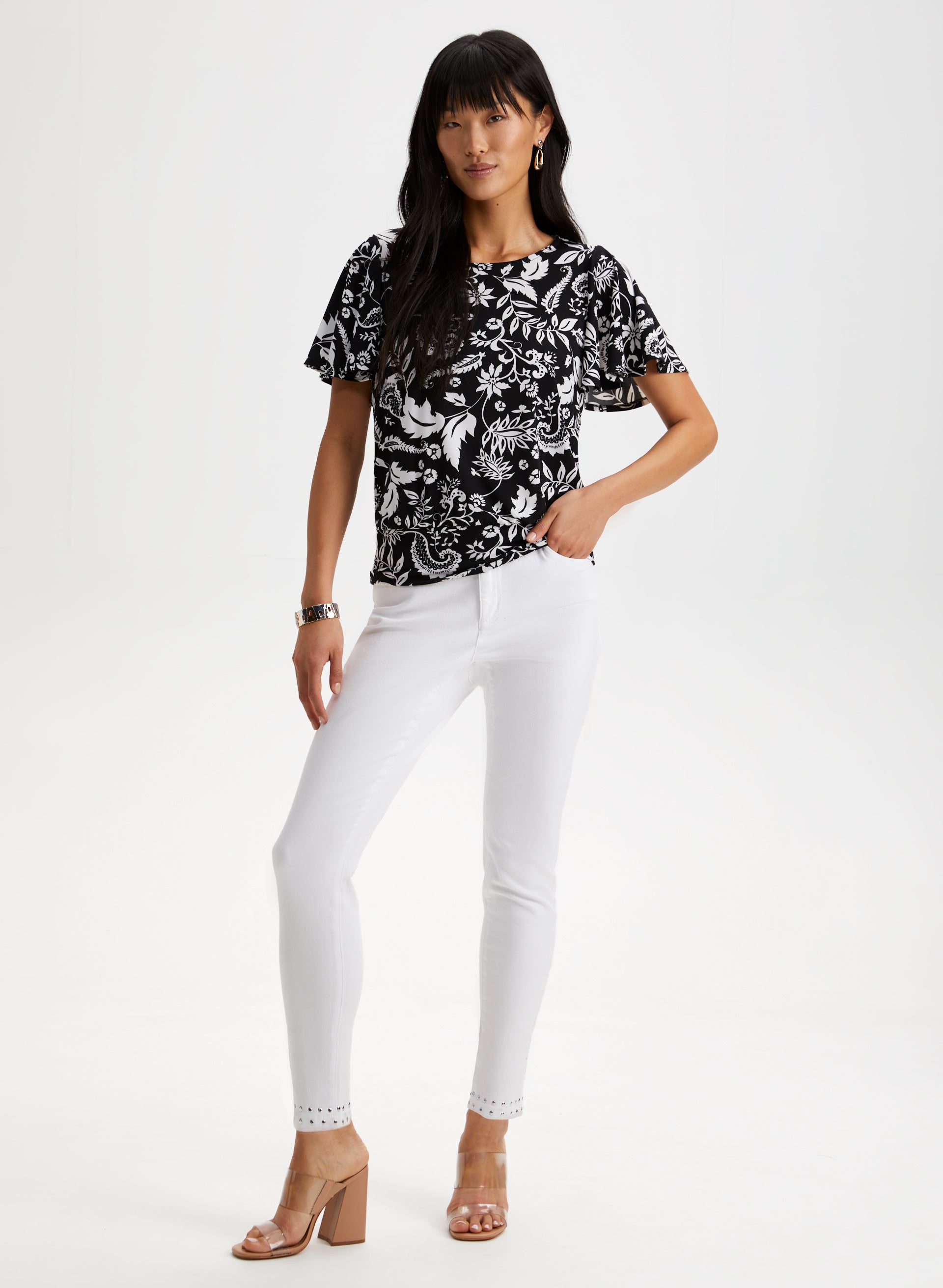 Floral Print Flutter Sleeve Blouse for Women - Summer Boho Chic Tunic Top - Perfect for Beach Vacations, Date Nights & Outdoor Parties