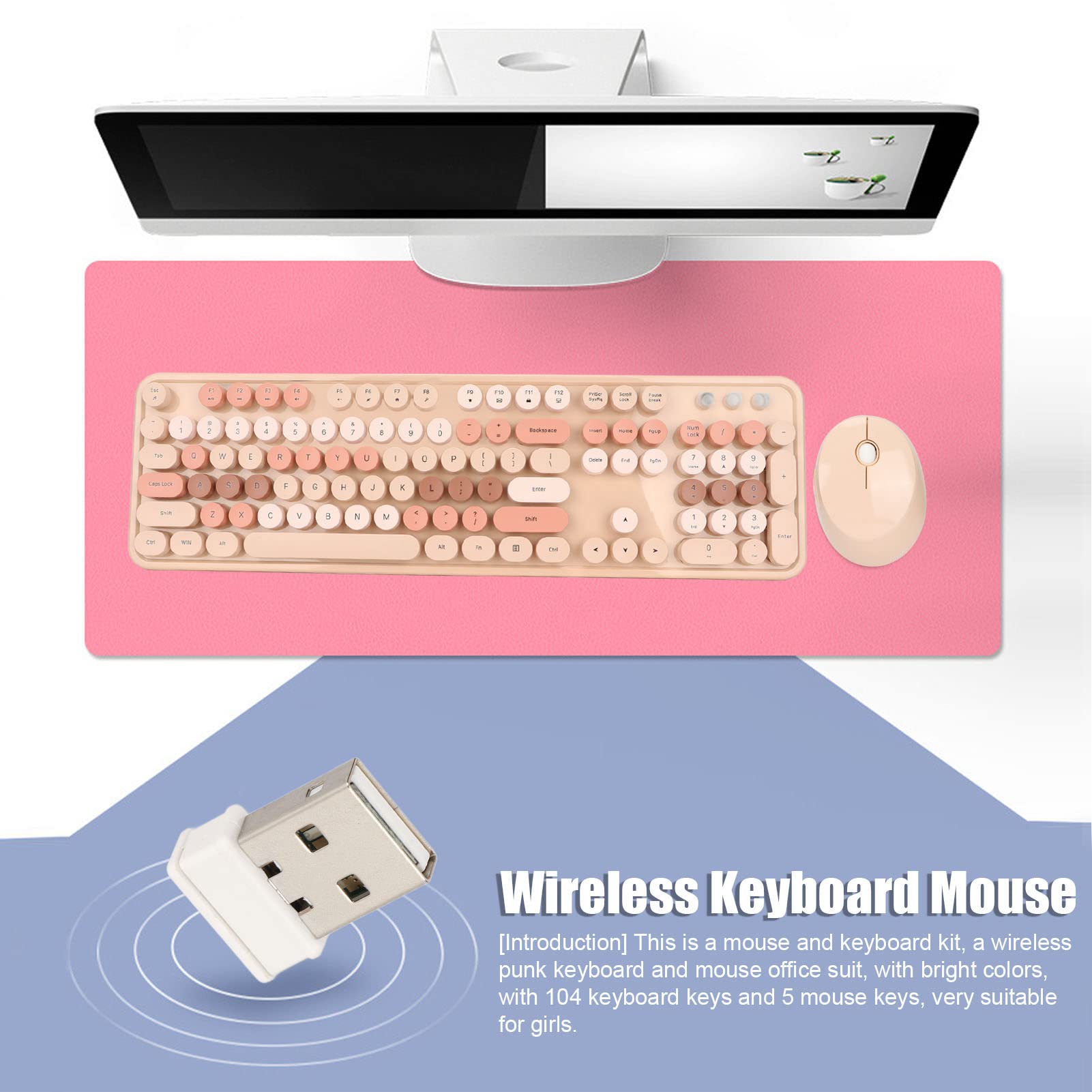 Retro Typewriter Keyboard & Mouse Combo - 104 Keys Ergonomic for Office, Gaming (Milk Tea)